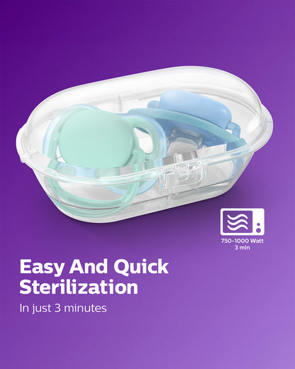 Philips Avent Ultra Air Soother-With Airholes Ventilate Baby's Skin-Orthodontic-Promotes Natural Oral Development-Sterilizing Case Included-Green & Purple-0 to 6M-Pack of 2-Pacifier