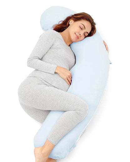 Coozly J shaped Pregnancy Pillow-Full Body-Light Blue-Microfibre-Removable & Washable Cover-For Maternity