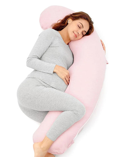 Coozly J shaped Pregnancy Pillow-Full Body-Light Pink-Microfibre-Removable & Washable Cover-For Maternity