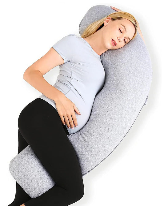 Coozly J shaped Pregnancy Pillow-Full Body-Grey-Microfibre-Removable & Washable Cover-For Maternity