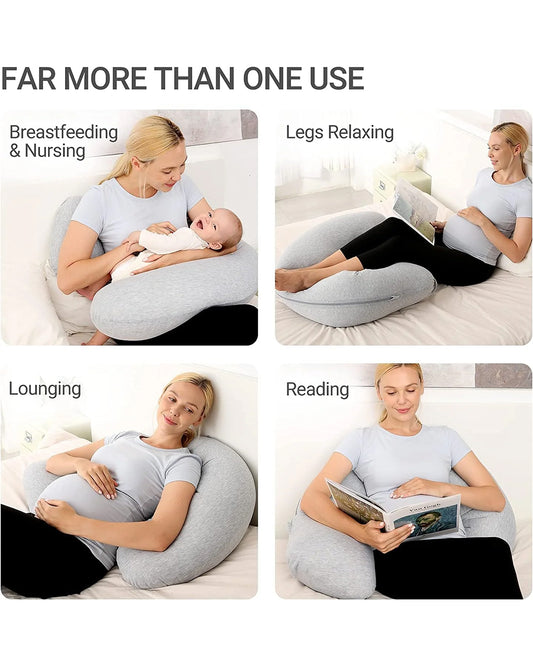 Coozly J shaped Pregnancy Pillow-Full Body-Grey-Microfibre-Removable & Washable Cover-For Maternity