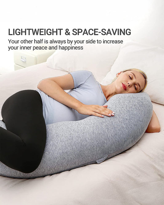 Coozly J shaped Pregnancy Pillow-Full Body-Grey-Microfibre-Removable & Washable Cover-For Maternity