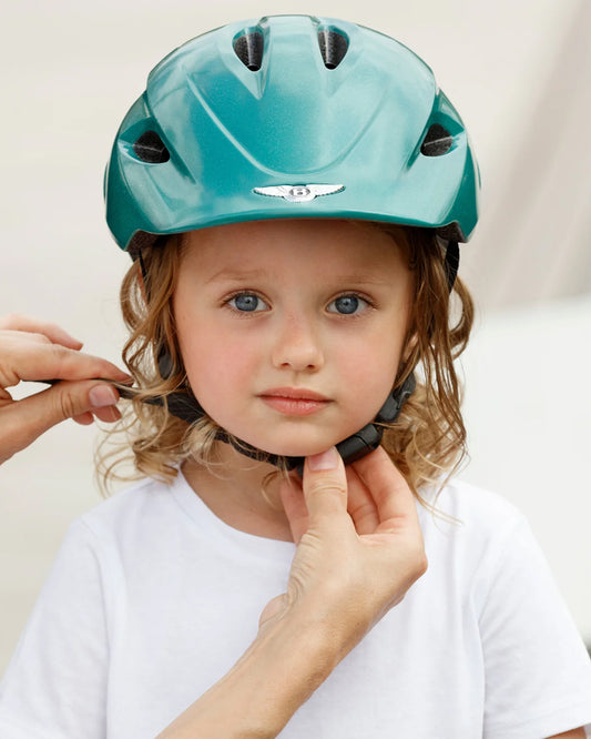 Bentlety Kids Safety Helmet-Breathable Bottom Cloth for Comfort-German Patented Fidlock Magentic Fastner-With Metal Bentley Badge-For Toddlers-For 2 to 5Y-Spruce Green