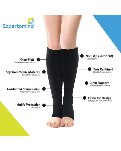 Expertomind Compression Stockings-Knee Length-Black-Pain Relief & Support-During & After Pregnancy