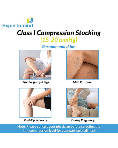 Expertomind Compression Stockings-Knee Length-Black-Pain Relief & Support-During & After Pregnancy