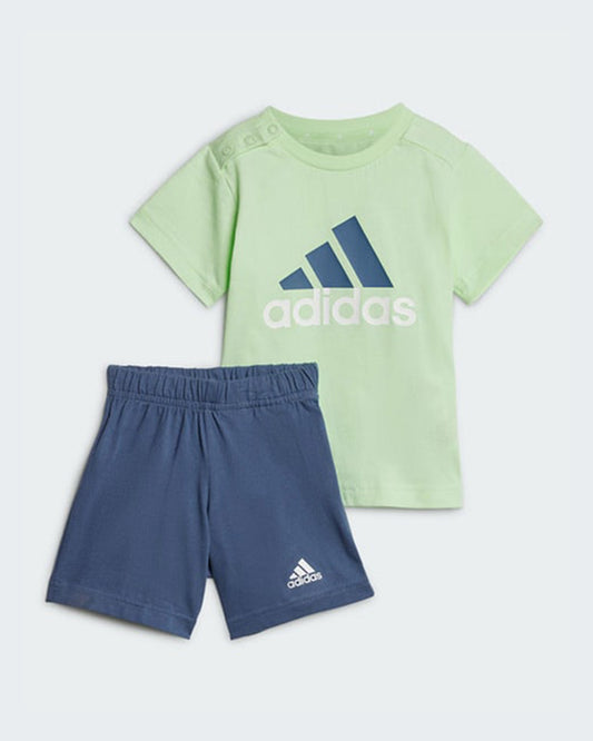 Adidas Mint & Navy Blue T-shirt & Shorts Set-Solid-100% Organic Cotton-For Infants