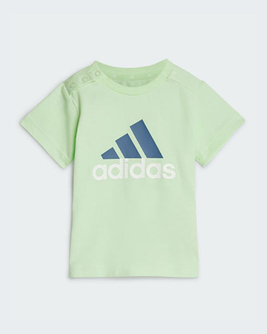 Adidas Mint & Navy Blue T-shirt & Shorts Set-Solid-100% Organic Cotton-For Infants