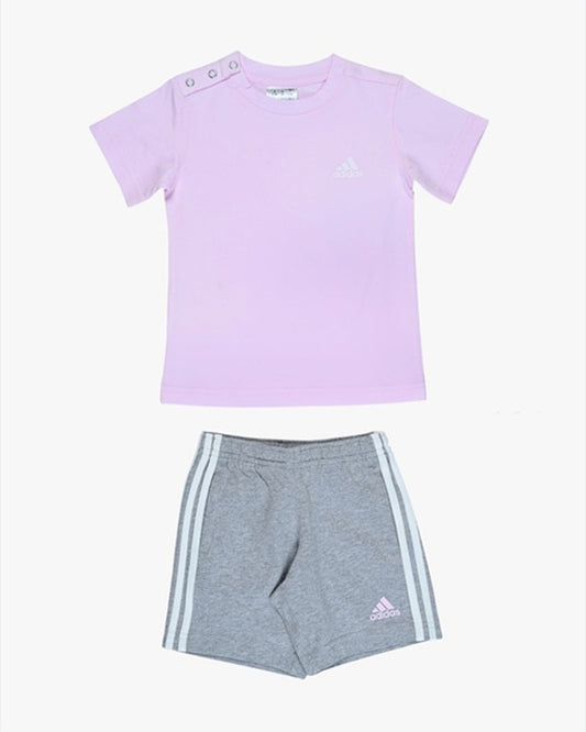 Adidas Lavender & Melange Grey T-shirt & Shorts Set-Solid-100% Cotton-For Infants