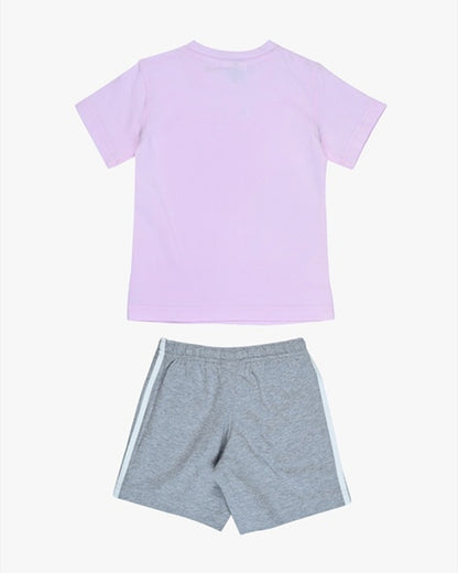 Adidas Lavender & Melange Grey T-shirt & Shorts Set-Solid-100% Cotton-For Infants