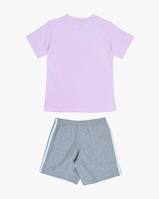 Adidas Lavender & Melange Grey T-shirt & Shorts Set-Solid-100% Cotton-For Infants