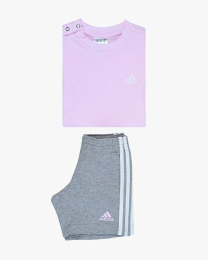 Adidas Lavender & Melange Grey T-shirt & Shorts Set-Solid-100% Cotton-For Infants