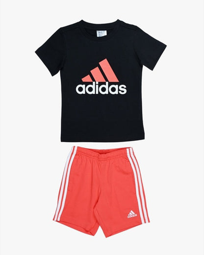 Adidas Black & Red T-shirt & Shorts Set-Solid-100% Cotton-For Infants