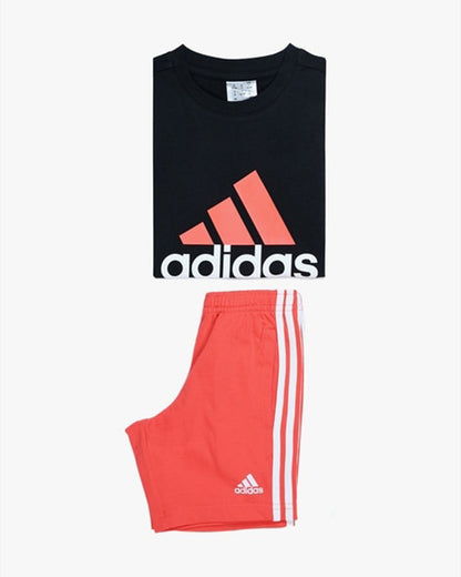 Adidas Black & Red T-shirt & Shorts Set-Solid-100% Cotton-For Infants