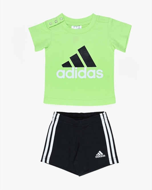 Adidas Lime & Black T-shirt & Shorts Set-Solid-100% Cotton-For Infants