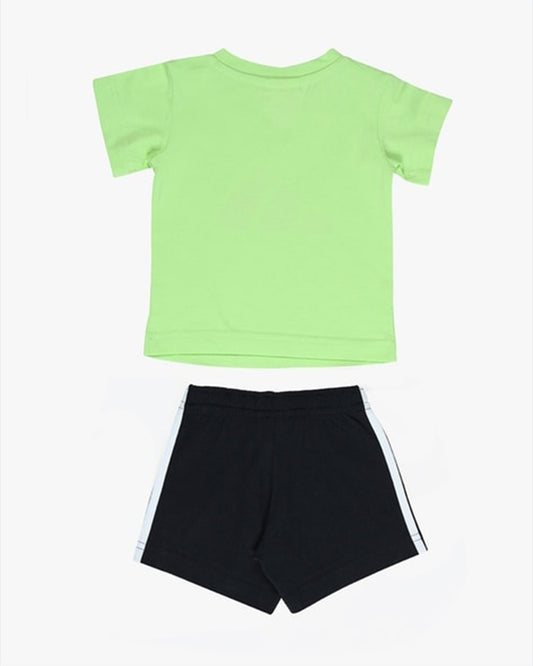 Adidas Lime & Black T-shirt & Shorts Set-Solid-100% Cotton-For Infants