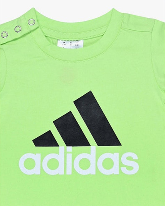 Adidas Lime & Black T-shirt & Shorts Set-Solid-100% Cotton-For Infants