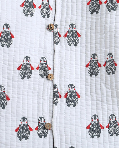 Mouse in the House White Winter Wear Jacket-100% Cotton-Penguin Print-For Infants