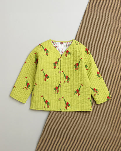 Mouse in the House Green Winter Wear Jacket-100% Cotton-Green Triangle Print-For Infants