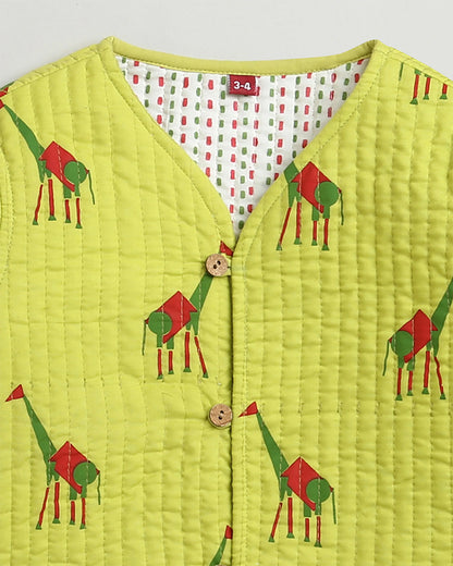 Mouse in the House Green Winter Wear Jacket-100% Cotton-Green Triangle Print-For Infants