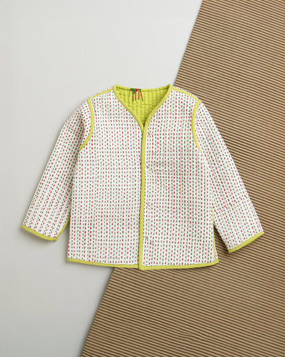 Mouse in the House Green Winter Wear Jacket-100% Cotton-Green Triangle Print-For Infants
