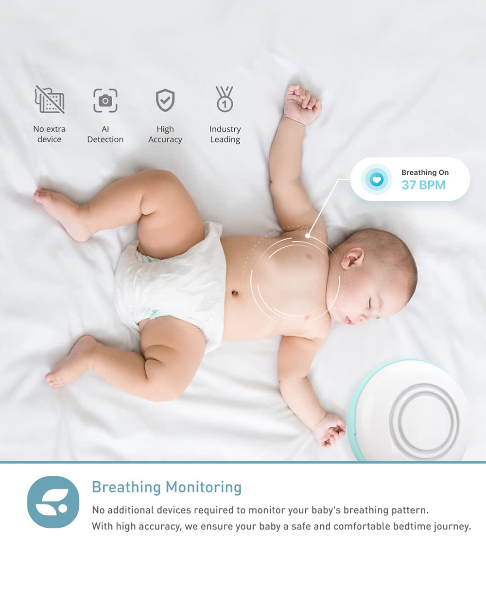 Lollipop Smart Baby Monitor with Flexible design-Contactless Breathing Monitoring, Sleep Tracking Noise Detection-Pistachio