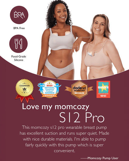 Momcozy S12 Pro Wearable 3 Modes & 9 Levels Electric Breast Pump-For Easy Pumping-Portable with soft double sealed flange-24mm-Smart Display-Pack of 2-Oing