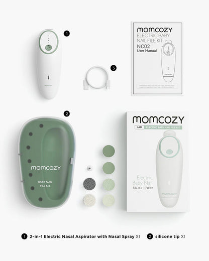 Momcozy Electric Baby Nail File-With 4 Replacement Pads & 360° Ring Light-Green