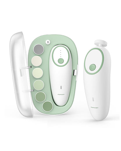 Momcozy Electric Baby Nail File-With 4 Replacement Pads & 360° Ring Light-Green