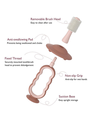 Momcozy 360° Silicone Baby Toothbrush-With Anti-Swallowing Pad & Suction Base-12 to 24M-Green