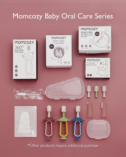 Momcozy 360° Silicone Baby Toothbrush-With Anti-Swallowing Pad & Suction Base-12 to 24M-Green