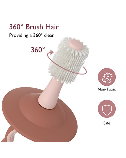 Momcozy 360° Silicone Baby Toothbrush-With Anti-Swallowing Pad & Suction Base-12 to 24M-Pink