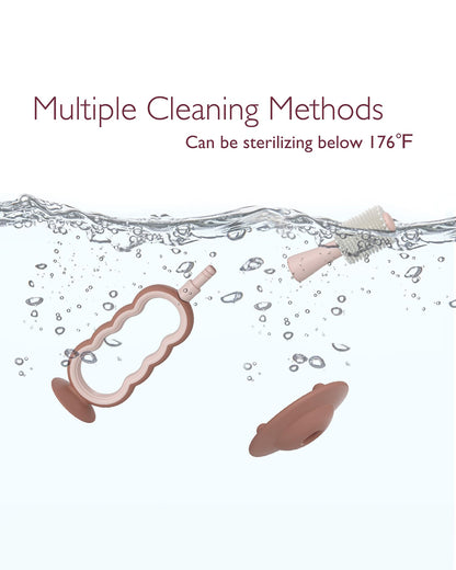 Momcozy 360° Silicone Baby Toothbrush-With Anti-Swallowing Pad & Suction Base-12 to 24M-Pink