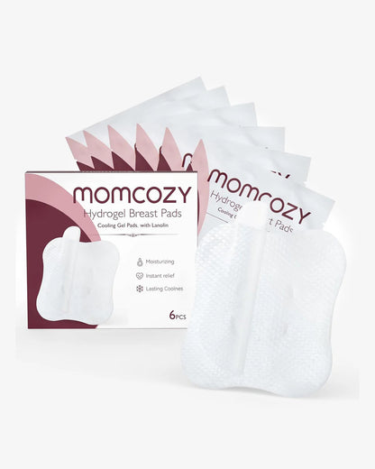 Momcozy Soothing Gel Pads-Long Lasting Cooling Effect and Moisture-For Painful, Cracked and Sore Nipples-Hydrogel Breast Pads-With Lanolin-Reusable-Pack of 6