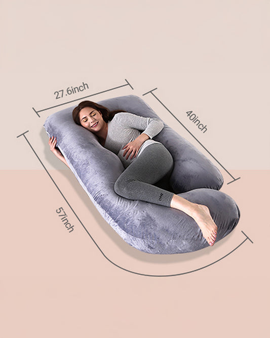 Momcozy G shaped Pregnancy Pillow-Full Body-Grey-Velvet-Removable & Washable Cover-For Maternity