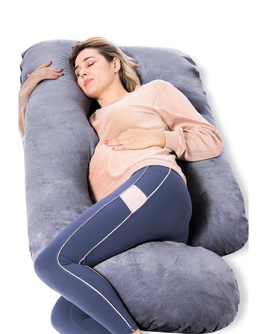 Momcozy G shaped Pregnancy Pillow-Full Body-Grey-Velvet-Removable & Washable Cover-For Maternity