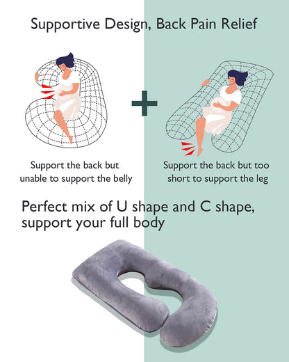 Momcozy G shaped Pregnancy Pillow-Full Body-Grey-Removable & Washable Cover-For Maternity