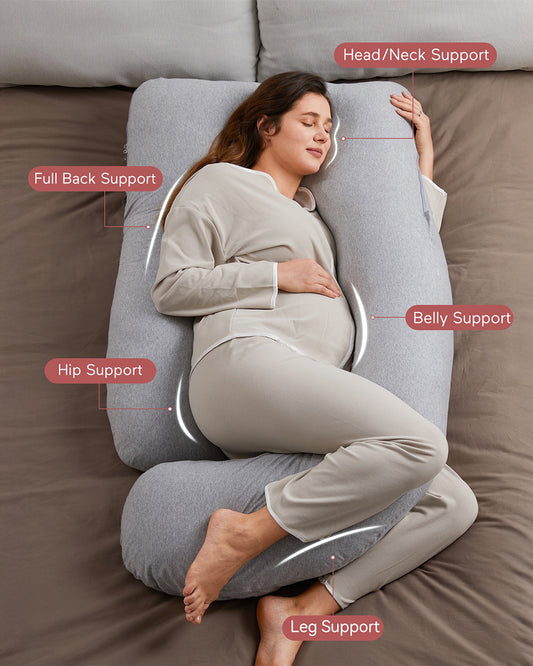 Momcozy G shaped Pregnancy Pillow-Full Body-Melange Grey-Cotton-Removable & Washable Cover-For Maternity