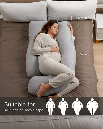 Momcozy G shaped Pregnancy Pillow-Full Body-Melange Grey-Cotton-Removable & Washable Cover-For Maternity