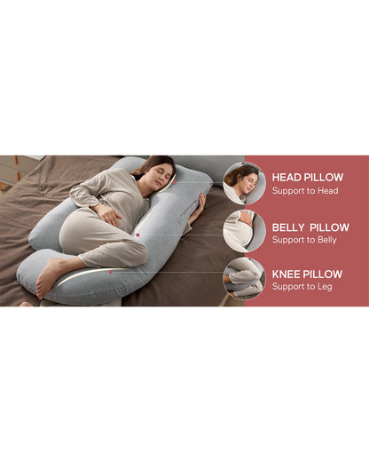 Momcozy G shaped Pregnancy Pillow-Full Body-Melange Grey-Removable & Washable Cover-For Maternity