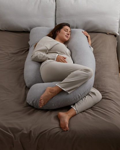 Momcozy G shaped Pregnancy Pillow-Full Body-Melange Grey-Cotton-Removable & Washable Cover-For Maternity