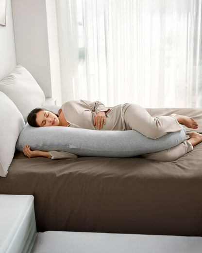 Momcozy G shaped Pregnancy Pillow-Full Body-Melange Grey-Cotton-Removable & Washable Cover-For Maternity