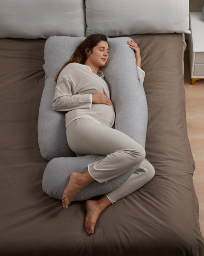 Momcozy G shaped Pregnancy Pillow-Full Body-Melange Grey-Cotton-Removable & Washable Cover-For Maternity