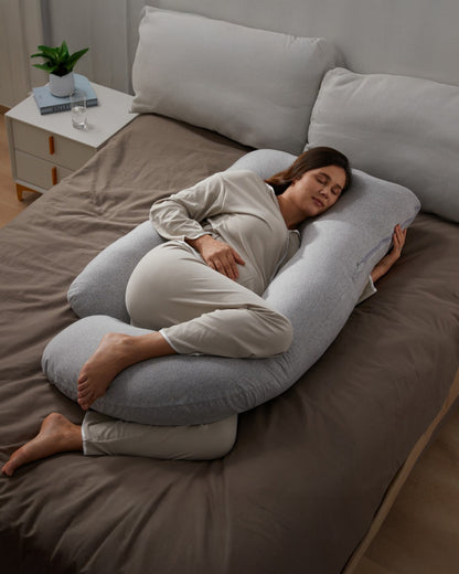 Momcozy G shaped Pregnancy Pillow-Full Body-Melange Grey-Cotton-Removable & Washable Cover-For Maternity