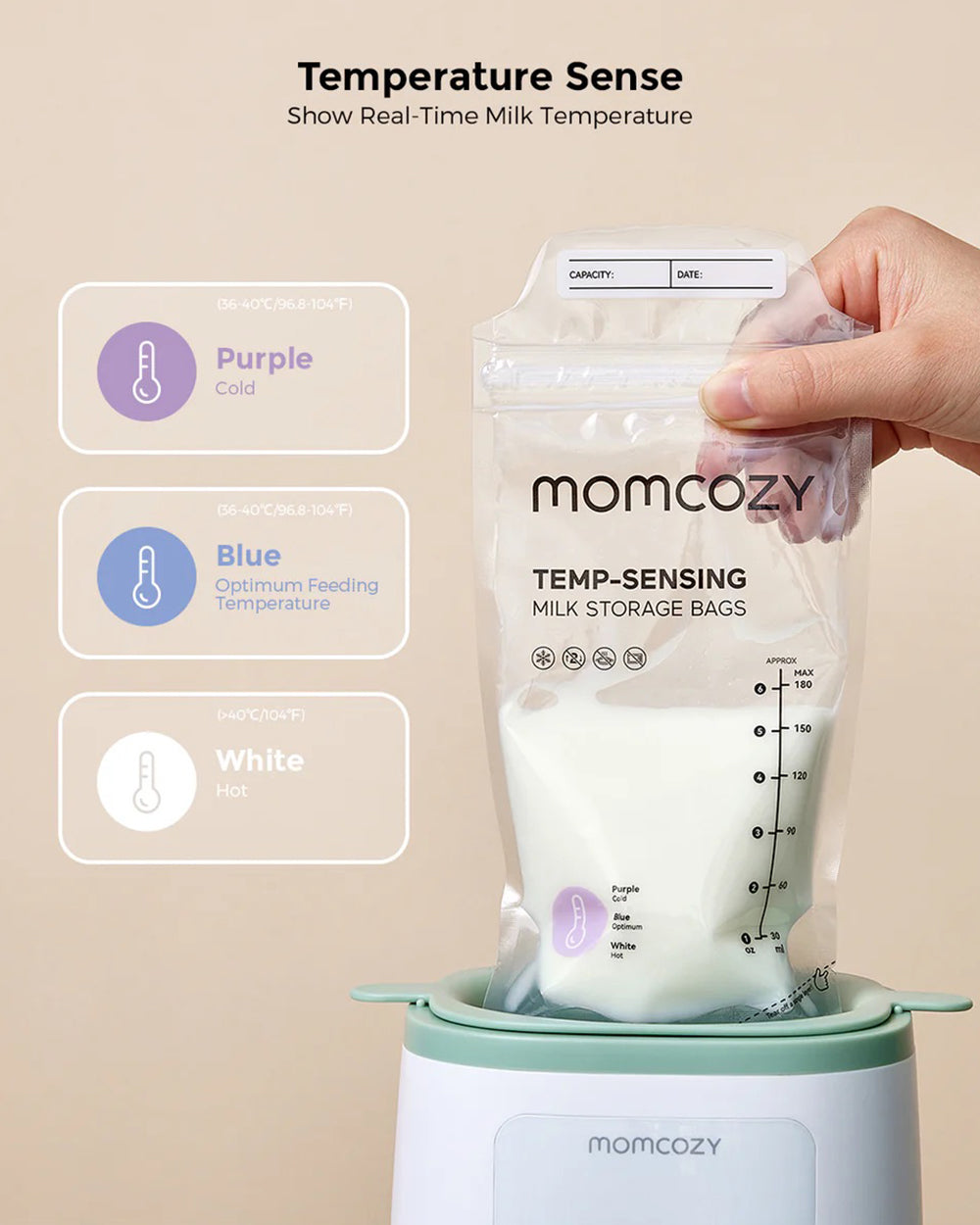 Momcozy Breastmilk Storage Bags-Temperature Sensing Discoloration