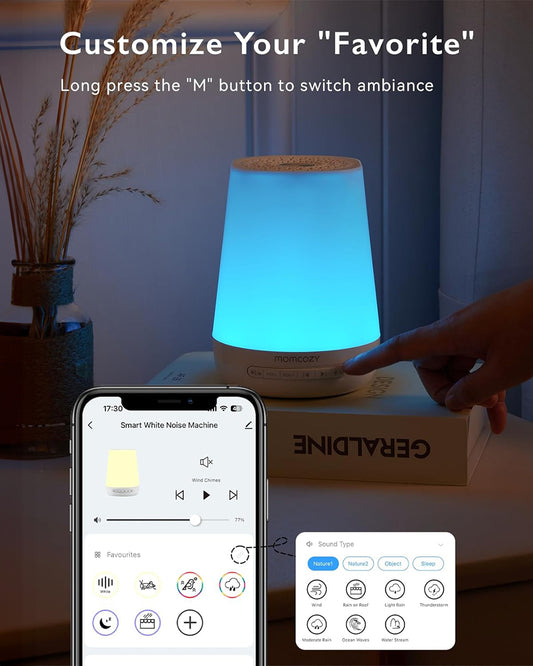 Momcozy Baby Sound Machine-With App Control Features-34 Soothing Sounds & 7 color diffusive night light-Compatible With Alexa-White Noise Machine For Baby's Sound Sleep-0M+