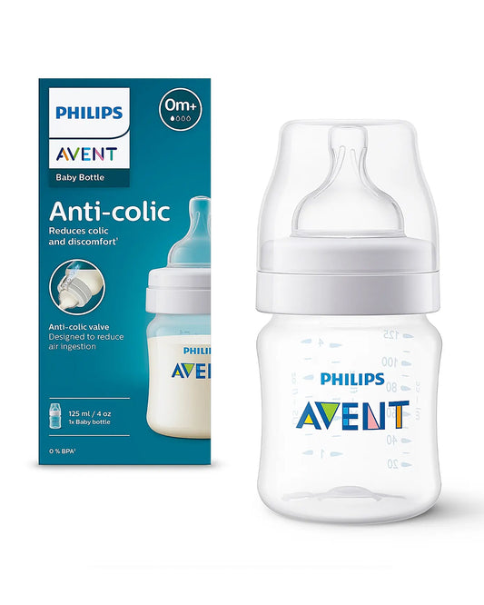 Philips Avent Anti Colic Bottle 125ml-Feeding Bottle with Flow 1 Nipple-BPA Free-White-0M+