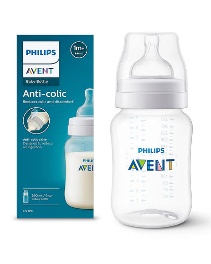 Philips Avent Anti Colic Bottle 260ml-Feeding Bottle with Flow 2 Nipple-BPA Free-White-1M+