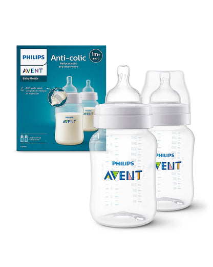 Philips Avent Anti Colic Bottle 260ml-Pack of 2-Feeding Bottle with Flow 2 Nipple-BPA Free-White-1M+