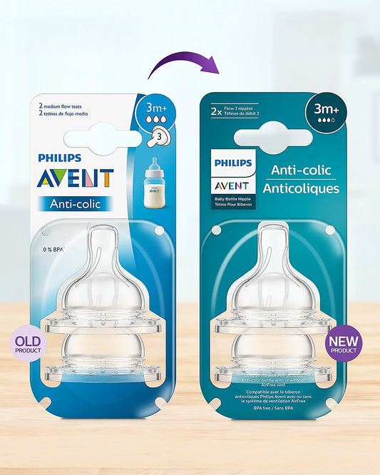 Philips Avent Anti Colic Teat-BPA Free-Flow 3 (3M+)-Pack of 2-Feeding Bottle Teat & Nipple