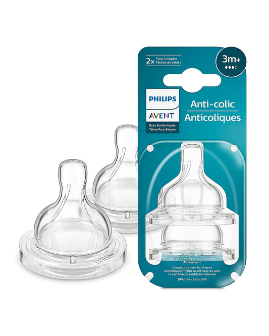 Philips Avent Anti Colic Teat-BPA Free-Flow 3 (3M+)-Pack of 2-Feeding Bottle Teat & Nipple